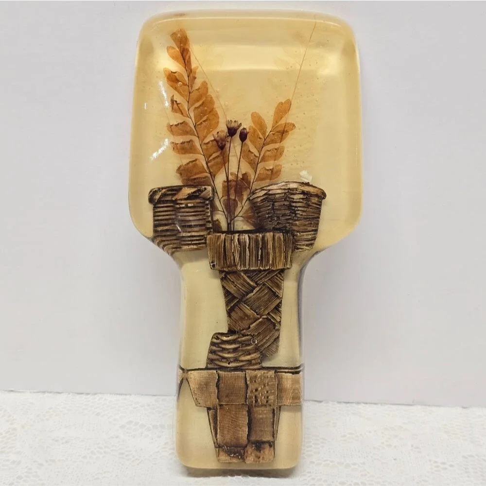 Vintage 70's Lucite Spoon Rest Dried Flowers With Pots Design MCM Retro Cottage